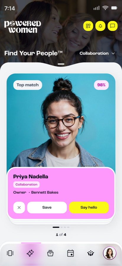 Powered by Women app screen showing profile